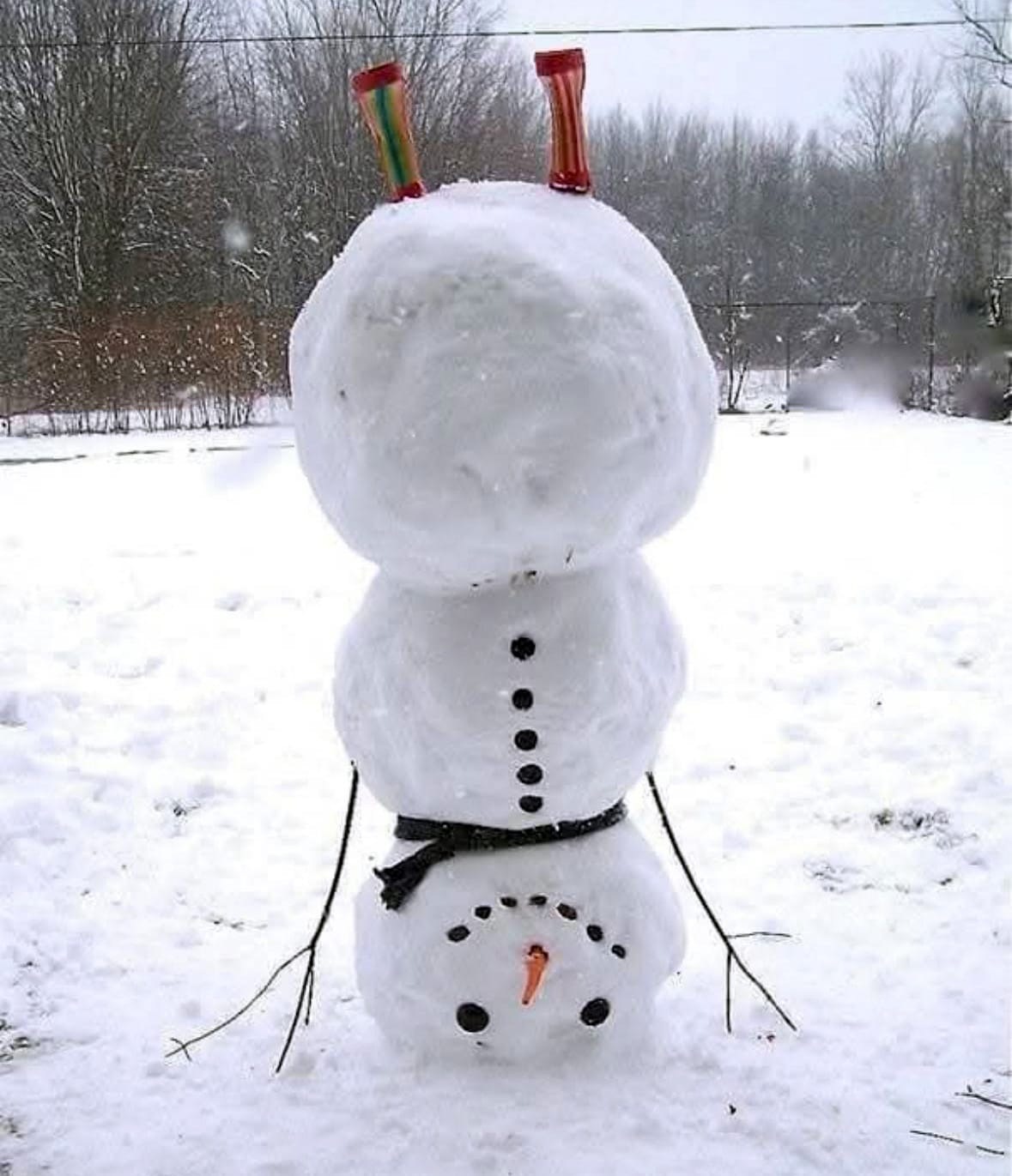 Schneemann auf verschneiter Wiese