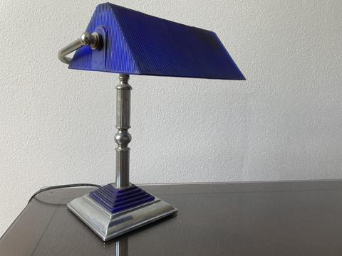 Historische Art-déco-Deckenlampe mit blauem Glas